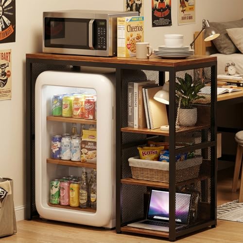 Homieasy Mini Fridge Cabinet Stand with Power Outlet, Coffee Bar