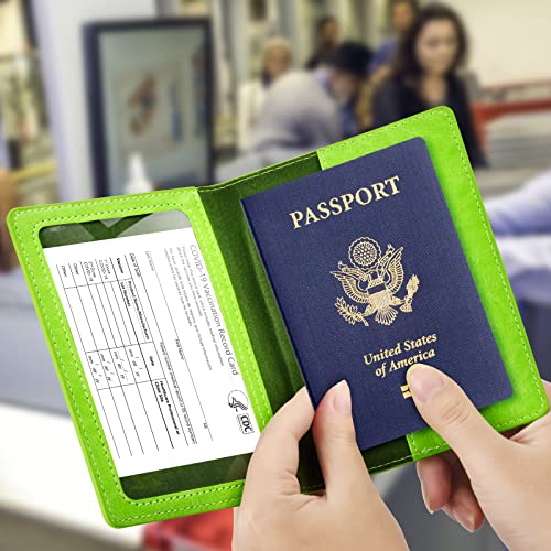 Image of BB-green Passport and Vaccine Card Holder Combo with Vaccine Card Slot, Wallet, Cover for Women and Men