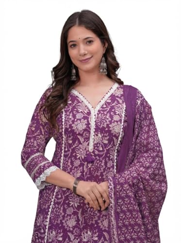 Image of Amayra Women's Pure Cotton Printed Straight Kurta Set with Palazzo Pants & Dupatta- Ethnic Wear