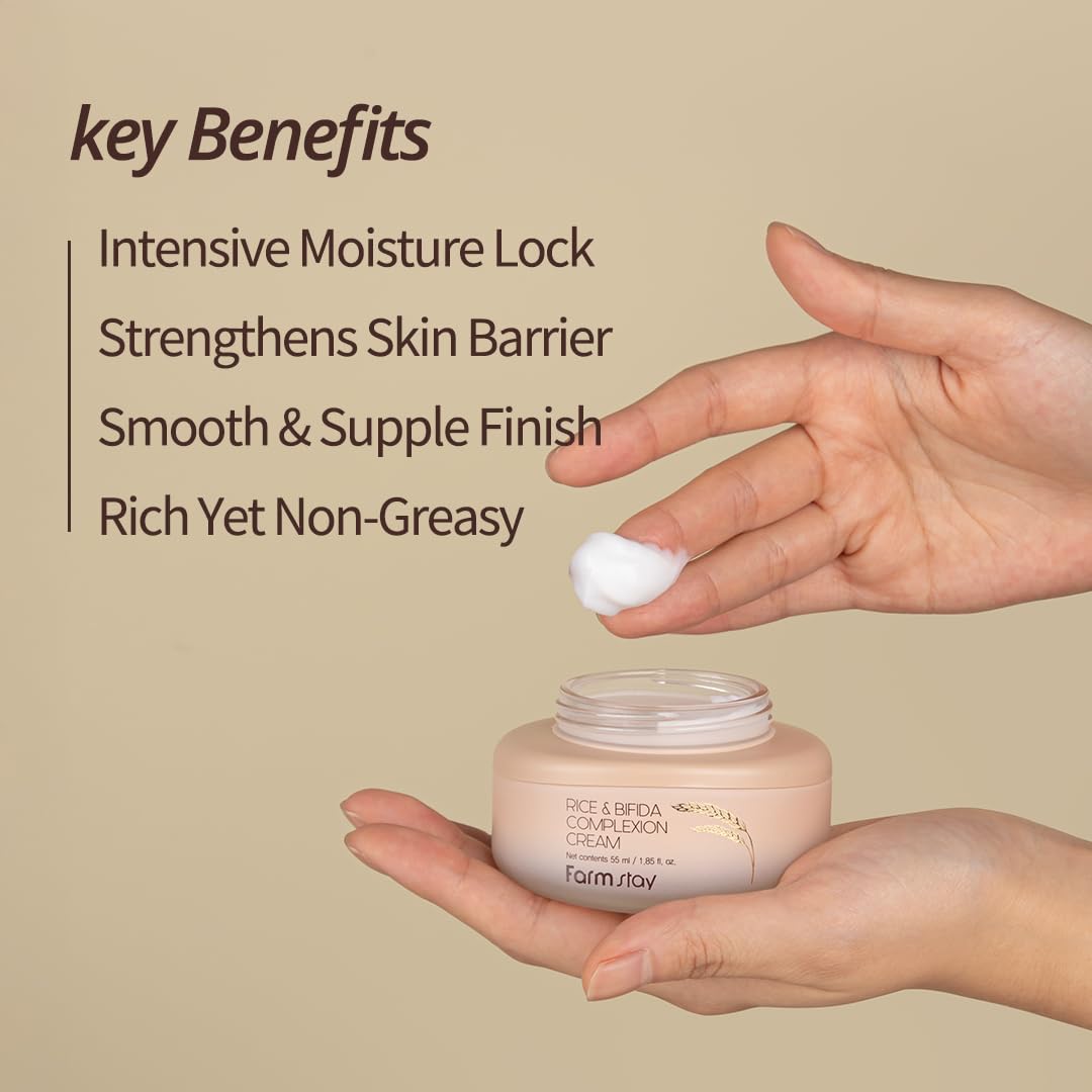 FARMSTAY Rice & Bifida Complexion Cream, Dark Spots Remover Correcting with Niacinamide, Skin Barrier Repair for Glow Skin, Rice Moisturizer for Face, for Women & Men, Korean Skin Care, 4.05 Fl. Oz. - Image 5