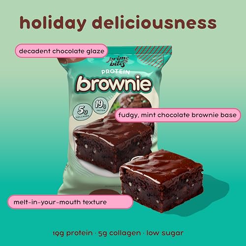 Image of Prime Bites High Protein Brownie Snack, Low Carb, Mint Chocolate Chip 12ct | 19g of Protein, 5g of Collagen, Gluten-Free, Low-Sugar Treat, Delicious Protein Snack