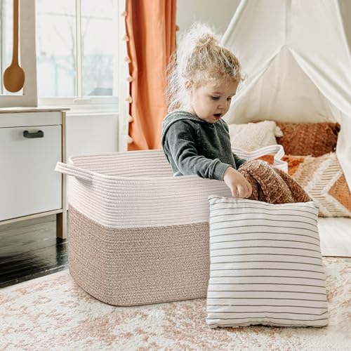 Extra Large Storage Basket, Laundry Basket, Rectangle Cotton Rope Woven Baskets for Toys, Blankets, Towels, 60 x 40 x 35 cm, 85 L, Brown - Cosy Home Interiors Extra Large Storage Basket, Laundry Basket, Rectangle Cotton Rope Woven Baskets for Toys, Blankets, Towels, 60 x 40 x 35 cm, 85 L, Brown - Image 5