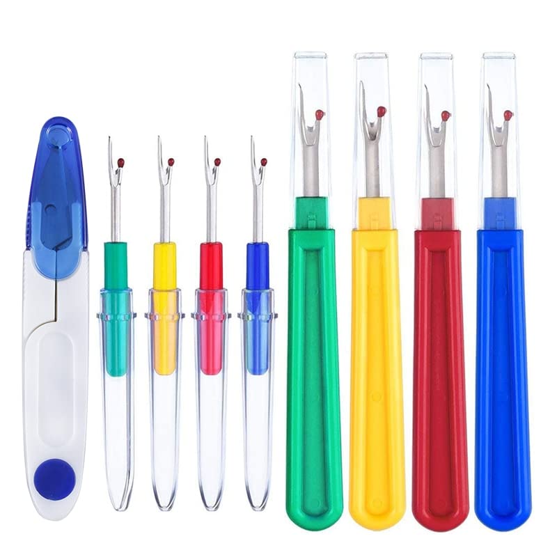 MIUSIE 9pcs Thread Cutter Seam Ripper Stitch Sewing Accessories Kits Plastic Thread Yarn Cutter Seam Rippers Handle Craft Tools
