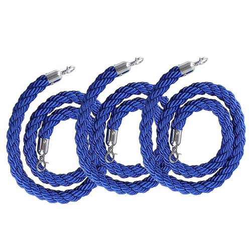 Stanchion Rope Rope Safety Barrier for Wedding Hotel Carpet, 3 Pcs Portable Crowd Control Twisted Stanchion Rope, Blue Braided Prompt Line for Queue Line(200cm(6.6ft))