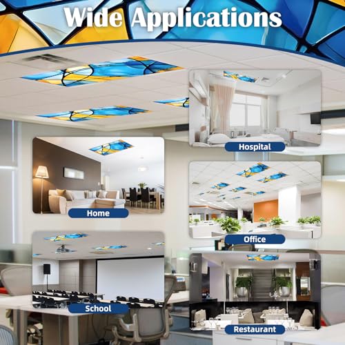 Image of ANGSYLTH 8 Pcs Fluorescent Light Covers - 4 x 2 Feet Covers for Ceiling Lights, 8 x 10 Magnetic Light Filters for Classroom, Office, Hospitals (Colorful Art)
