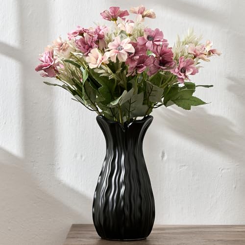 7.1 Matte Black Ceramic Flower Vase Elegant Handcrafted Modern Farmhouse Decor Simple Nordic Style Aesthetic Decorative Flower Vases for Home Decor Living Room Bookshelf Office Entryway