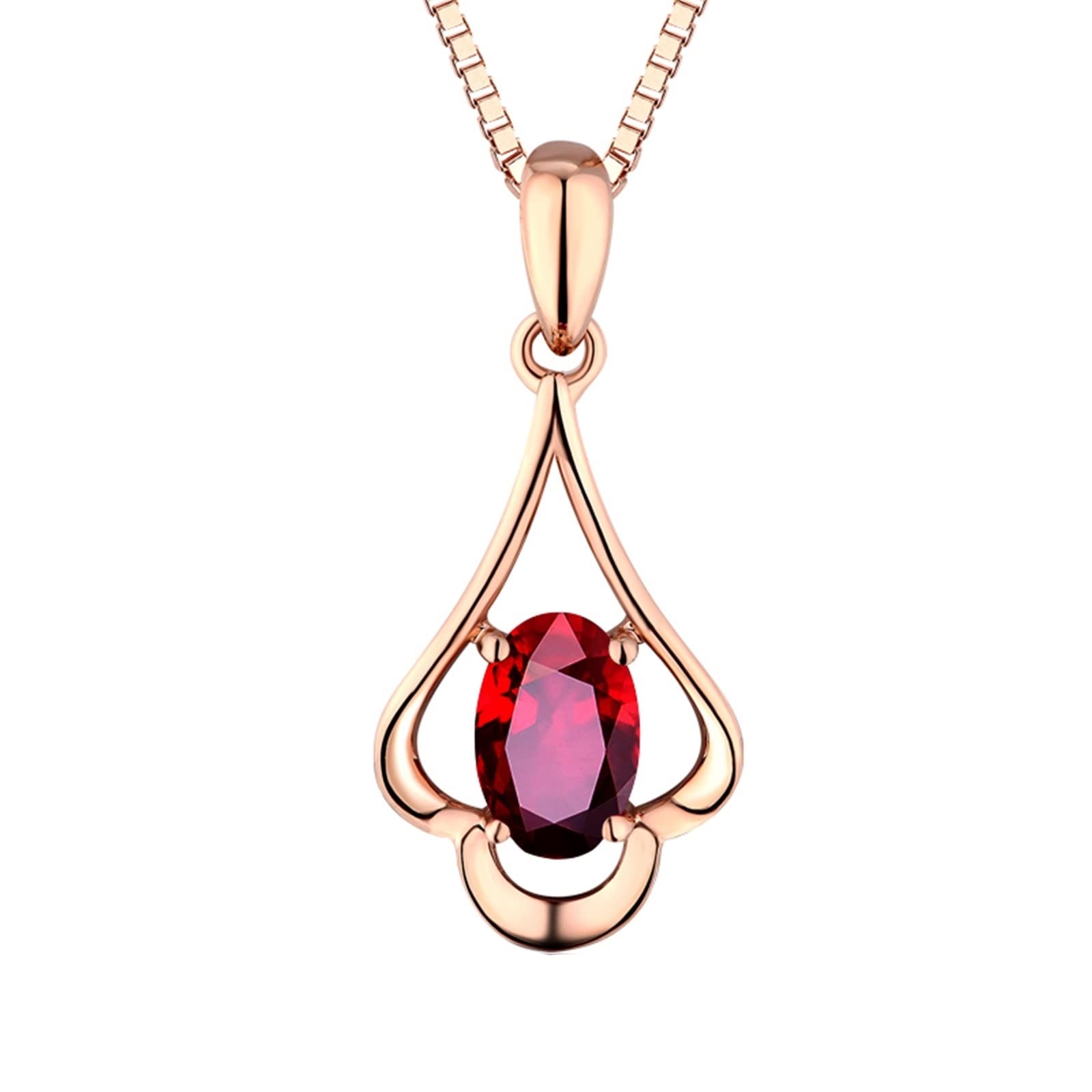 Cadena Collar, Collares Verano Oro Rosa 18 Quilates Flor con Rubí 1.2ct Regalo de San Valentín Collar Fino para Mujer, Oro Rosa, Gold