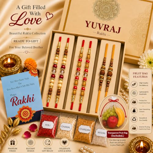 Image of Yuvraj Premium Pearl Rakhi Set of 6 for Brother | Handmade Designer Beaded Rakhi Threads | Raksha Bandhan Gift with Roli Chawal & Premium Display Card