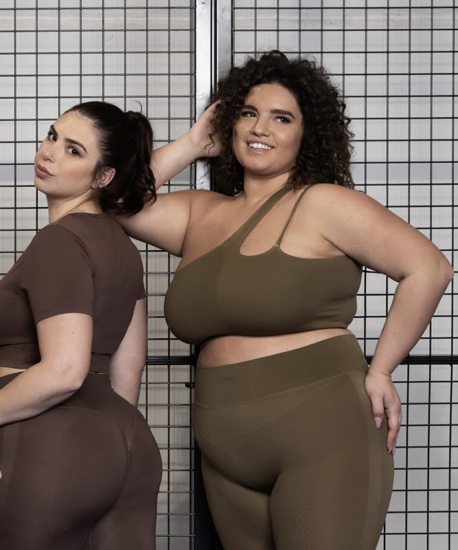 LEELA LAB, Biustonosz sportowy na jedno ramię plus size, bez fiszbin, rozciągliwy, do fitnessu, jogi i uprawiania sportu, technologia bezszwowa, wyprodukowano we Włoszech