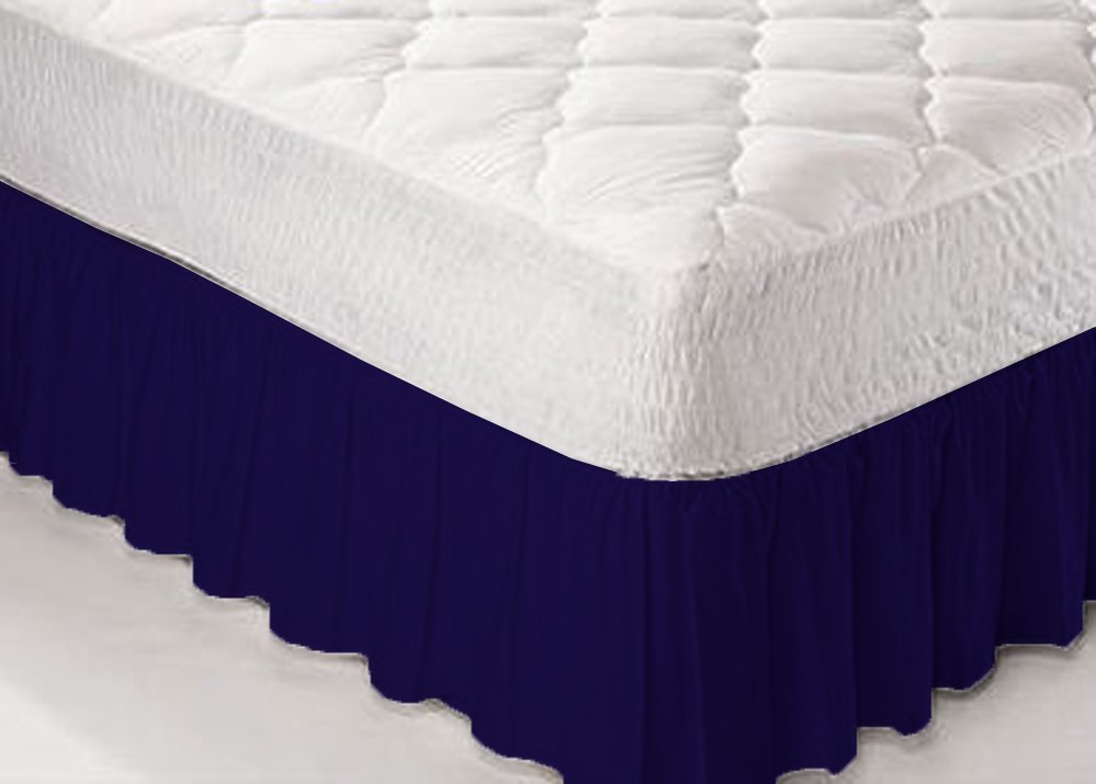 Textile.Plus ® Navy Double Frilled Platform Base Valance Sheet PolyCotton