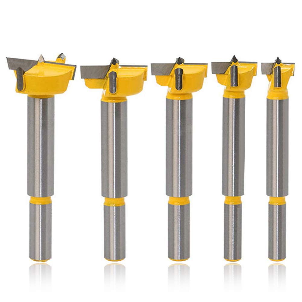 Mesee5 Pieces Carbide Forstner Drill Bit Set, Hinge Hole Saw Cutter Wood Slabs Flat Wing Boring Drill Bits Auger Holes Opener Woodworking Tool