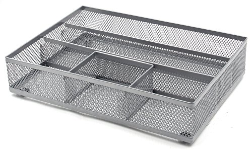 EasyPAG Mesh Collection Desk Drawer Organizer Accessories Tray,Silver