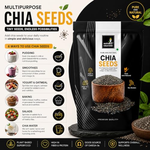 Image of Natural Craving Chia Seeds 200g | Raw Super Seeds for Eating | Rich in Omega-3, Fiber, Protein & Calcium | Non-GMO | Healthy Seeds for Weight Management, Smoothies & Daily Nutrition