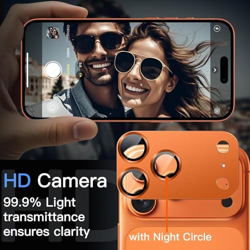 Image of Choiche Camera Lens Protector for iPhone 17 Pro Max 6.9-Inch, Full Coverage 9H Tempered Glass Ring Cover, Matte Metal Plate, Case Friendly, 1-Pack (Orange)