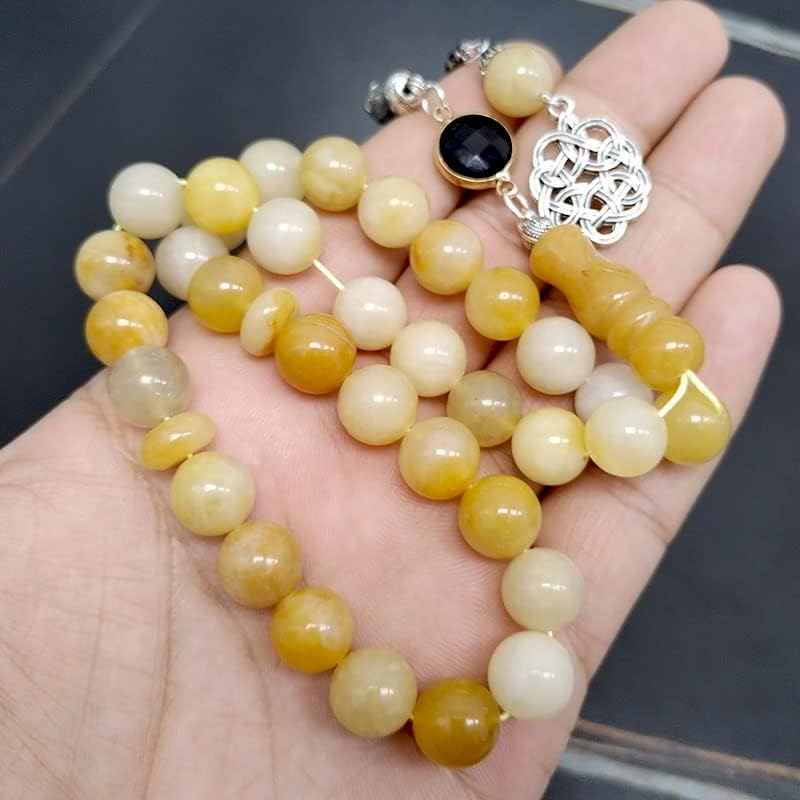 ALBASHAN Tasbih Gemstone Natural Quartzite Jade Muslim Prayer Beads gfit misbaha Man 33 Beads Bracelet Islamic Rosary (10mmx100beads)