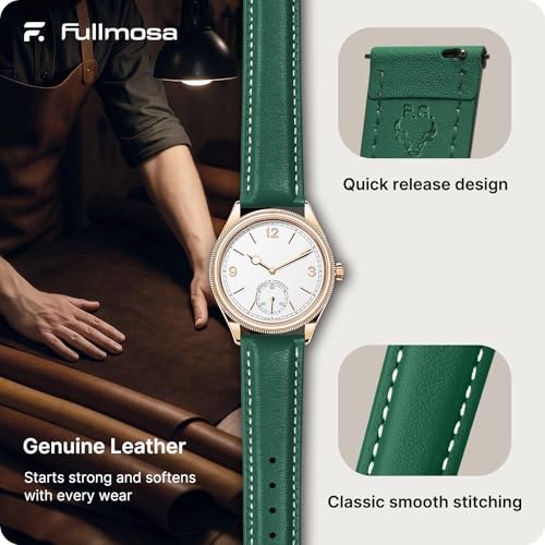 Image of Fullmosa 22mm Quick Release Leather Watch Band for Garmin Samsung Galaxy | Strap for Garmin Vivoactive 4 45mm,Garmin Venu 4(45mm) /Venu 3 /Venu 2,Samsung Galaxy Women Men, Dark Green&Golden Buckle