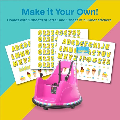 Kidzone Smart Bumper Car for Toddler & Kids 1.5-6 Years Old, 12V 2-Speeds Electric Ride On Bumping Toy Gifts W/Remote Control, APP Control, LED Lights, Bluetooth, 360°Spin and DIY Sticker, Pink