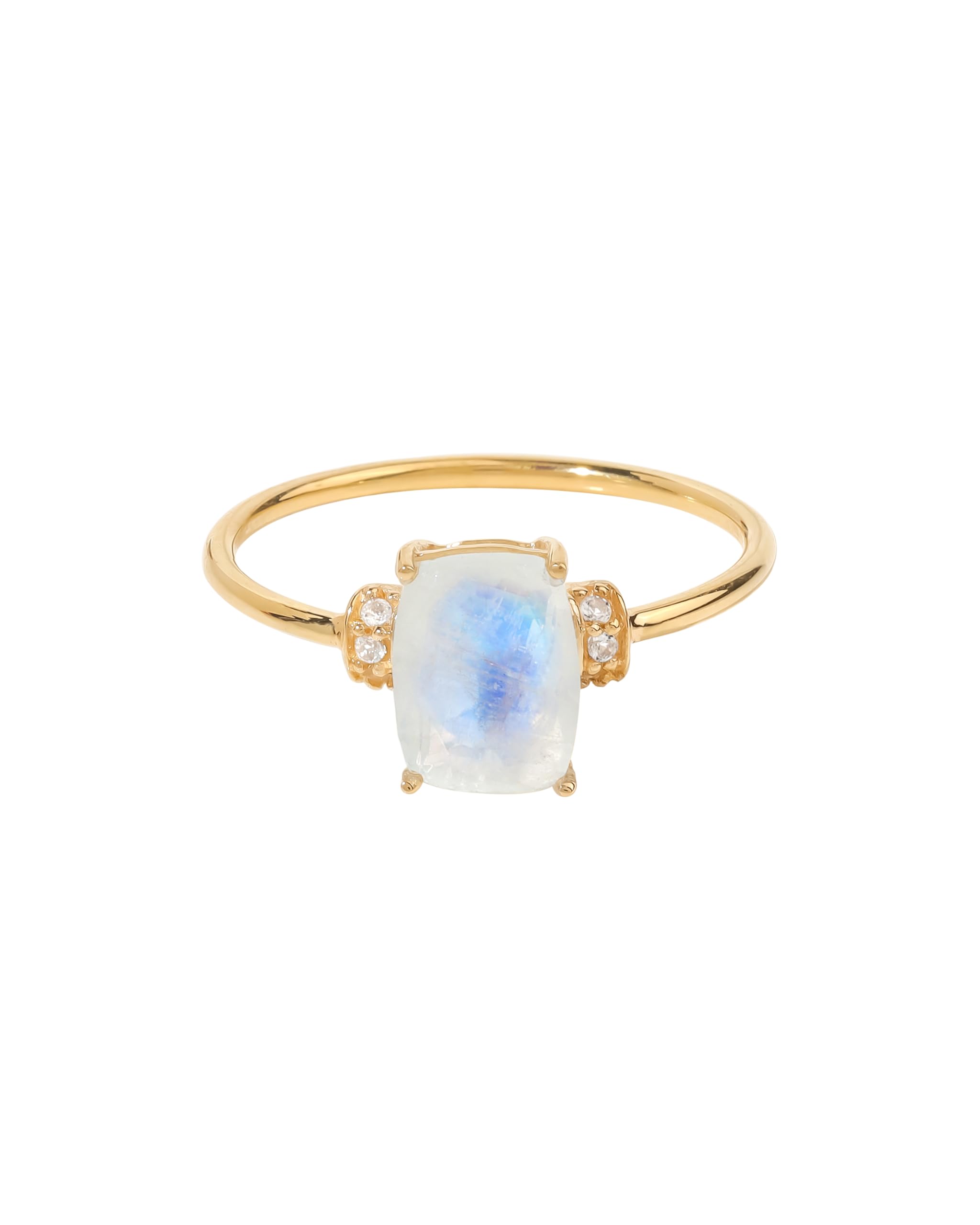 YoTreasure 14K Yellow Gold Moonstone & London Blue Topaz Ring | Elegant Promise Ring for Women | Wedding Anniversary & Birthday Gift
