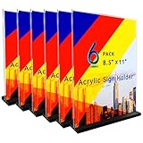 Acrylic Sign Holder 8.5 x 11 Plastic Sign Holder, 6 Pack, T Shap Clear Table Top Holders, Double...
