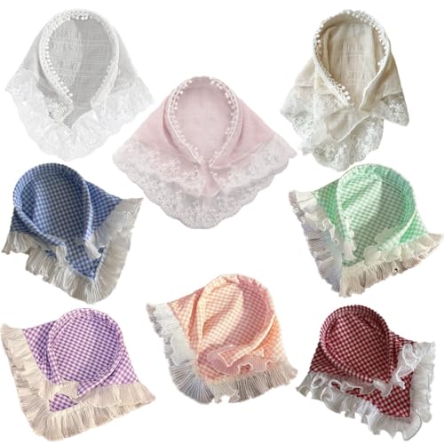 Likeggoad 6 Pack Lace Hair Bandana,Floral Head Scarf,Chiffon Hair Bandanas Kerchief,Triangle Head Scarf for Women/Girls(Random 6 colors)