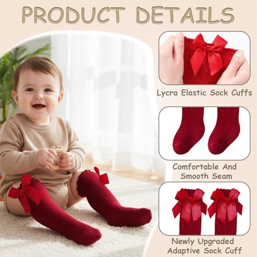 Image of SYGA Baby Long Socks Cotton, Over The Knee, No Tightness, High-Top, Bow Pattern