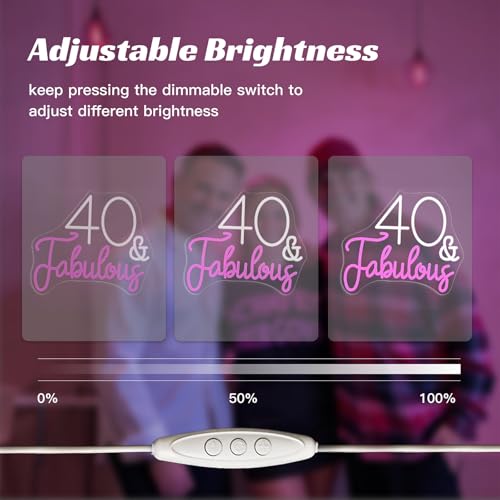 Image of 40&Fabulous LED Neon Sign Pink Light Up for Birthday Party Wall Decoration | 14.4IN*12.5IN,Five level brightness adjustment,USB power,For Bar,Club,Pub,Personal space,Birthday party,Ladies' Room,Salon
