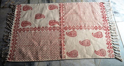 zeildoek Perzisch, Turks, Afghaans Kilim gebied tapijt Blok Print Handgemaakte deurmat 61x91 cm - Afbeelding 3