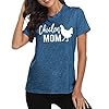 Chicken Mom T-Shirt Women Funny Hen Chiken Farm Humor Graphic Shirt Cute Short Sleeve Tops (Blue, Large)