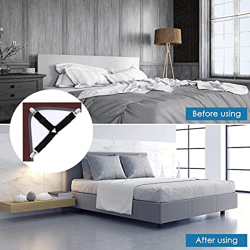 Tefire Bed Sheet Holder Straps, 8 Pcs Bed Sheet Clips, Adjustable Elastic Bed Sheet Fasteners, Full Mattress Cover Fitted Sheet Clips To Hold Sheets In Place (Black-8Pcs) #TOP1
