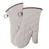 1 Pair Yarn Dyed Oven Mitts 100% Cotton Heat Resistant 470 Degree Gloves Men Women Cooking Baking Barbecue BBQ Microwave Crafting Machine Washable Pot Holders Mittens (Khaki)