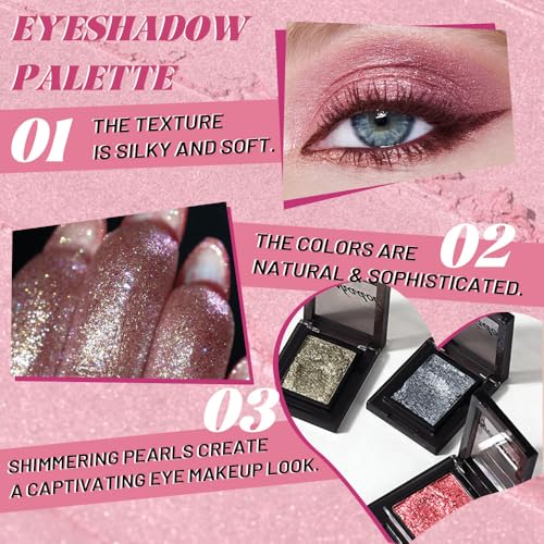 Image of WanTuoluo Sparkly Eyeshadow Palette for Women, Single Monochrome Eye Shadow Makeup, Shiny Pressed Cream Powder, Blendable Natural sombras para ojos, Holographic,Vegan,Travel (04-Glitter-Rose Pink)