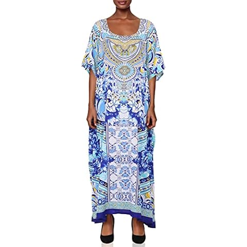 Miss Lavish London Kaftan Tunic One Size Cover Up Maxi Dresses Lougewear Embellished Kimono (133-Blue, One Size) New Years Gift Cover
