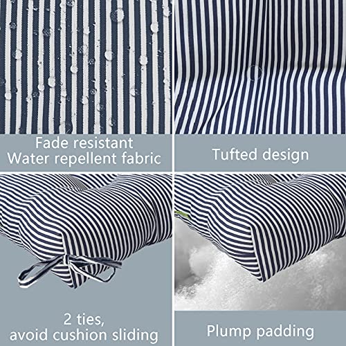 Lvtxiii Outdoor Seat Cushion With Ties, Fade-Resistant Wicker Seat Cushions, All Weather Tufted Chair Pads For Patio Furniture Decoration (Square Back, 19”X19”X5”, Stripe Navy, 2 Pack) #TOP2
