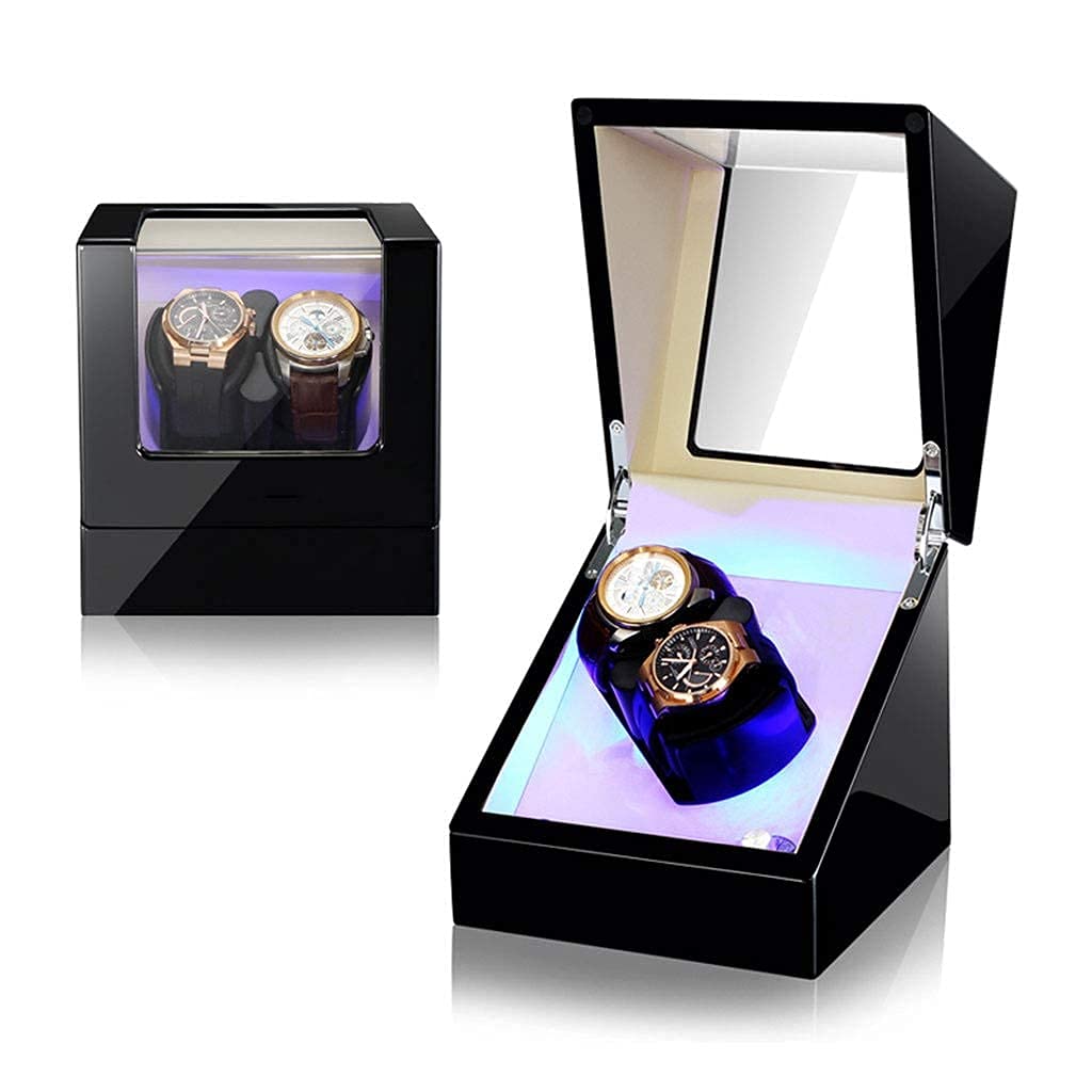 OLSKFUH Double Automatic Watch Winder For 2 Watches Display Box 5 Roating Modes With Led Silent Motor Contains Watch Pillow,White