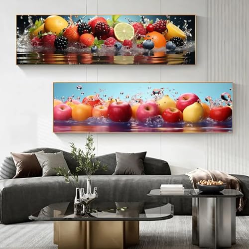 Poster fruits colorés art mural en toile 35x105cm avec cadre cuisine