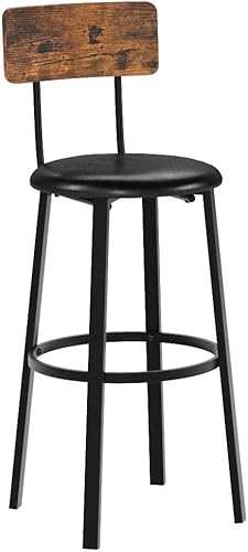 Miniatura 4 de VASAGLE Bar Stools, Set of 2 PU Upholstered Breakfast Stools, 29.7 Inches Barstools with Back and Footrest, Simple Assembly, for Dining Room Kitchen