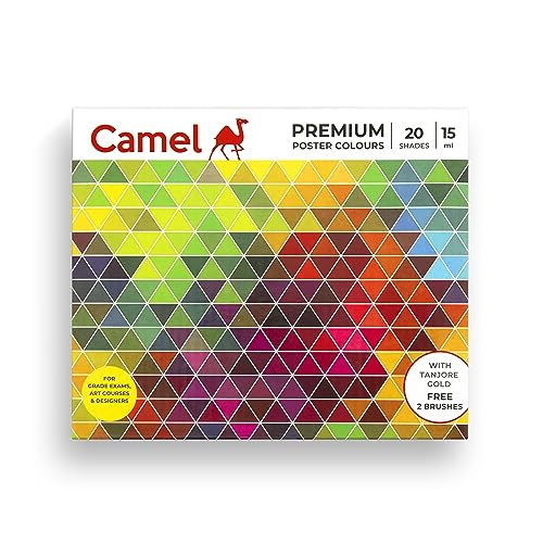 Camel Premium Poster Colour With Brush - 20 Shades (Multicolor)