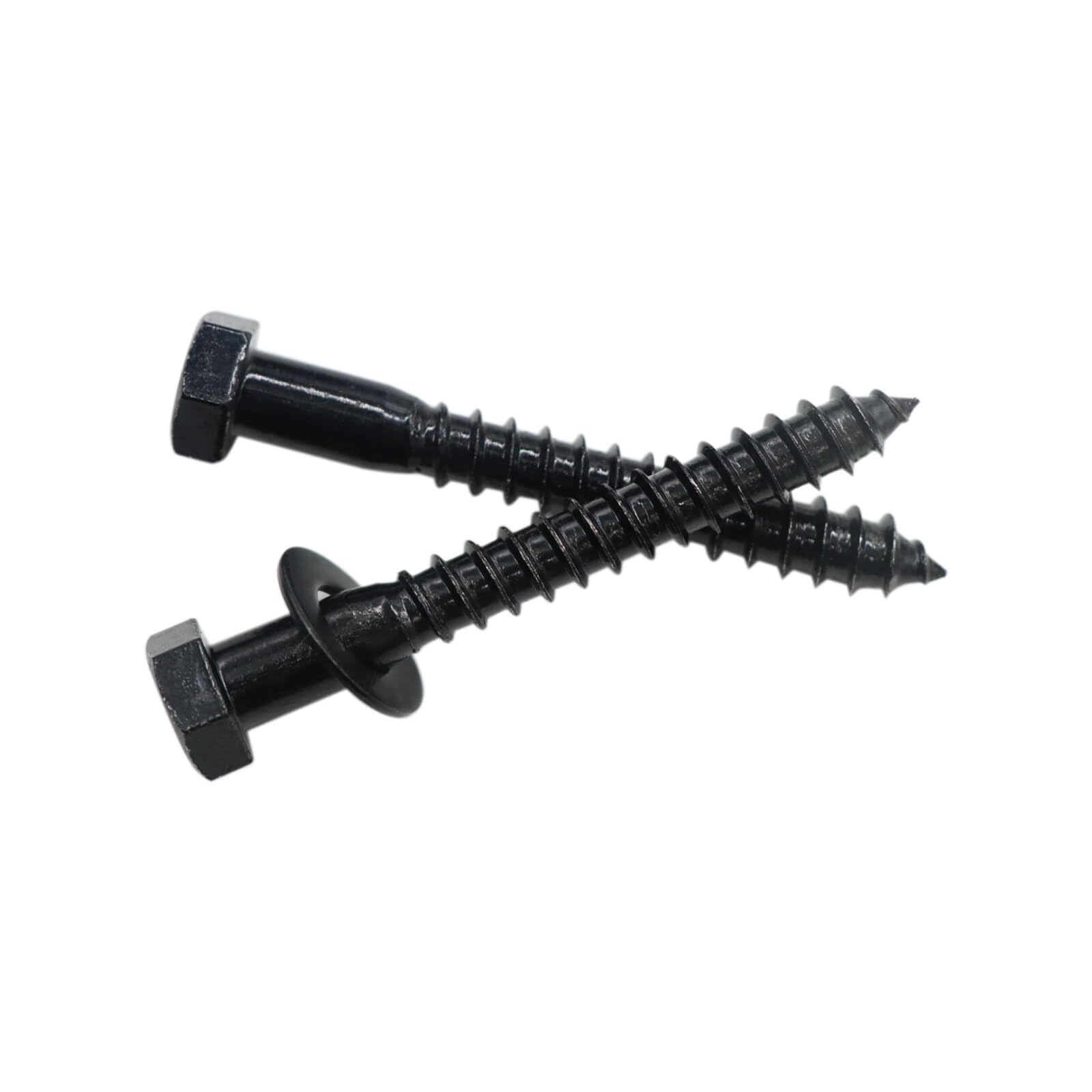 Lot de 25 vis tire-fond à tête hexagonale de 6,35 mm x 5,1 cm, boulons tire-fond noirs en acier inoxydable, boulons tire-fond robustes, rondelles incluses