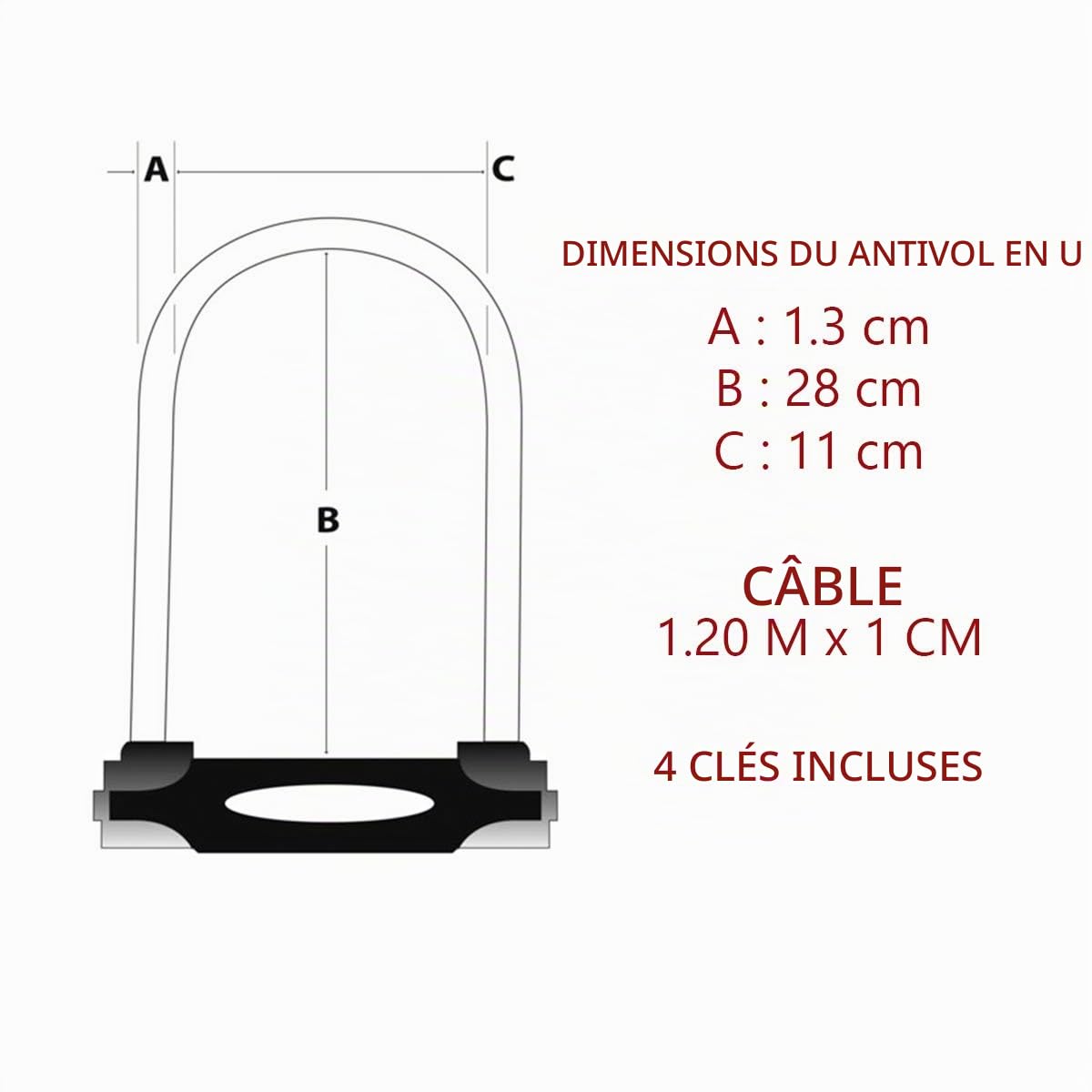 Master Lock Antivol U avec LA Clé, Support de Vélo Universel Antivol Certifié, Modèle 8285EURDPRO, Noir