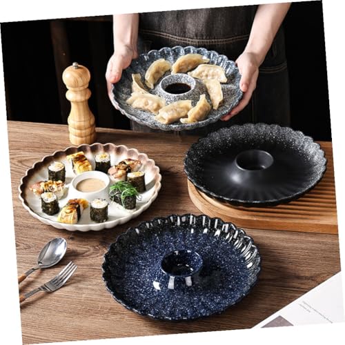 Plato de cerámica redondo para sushi con dip miniatura 5