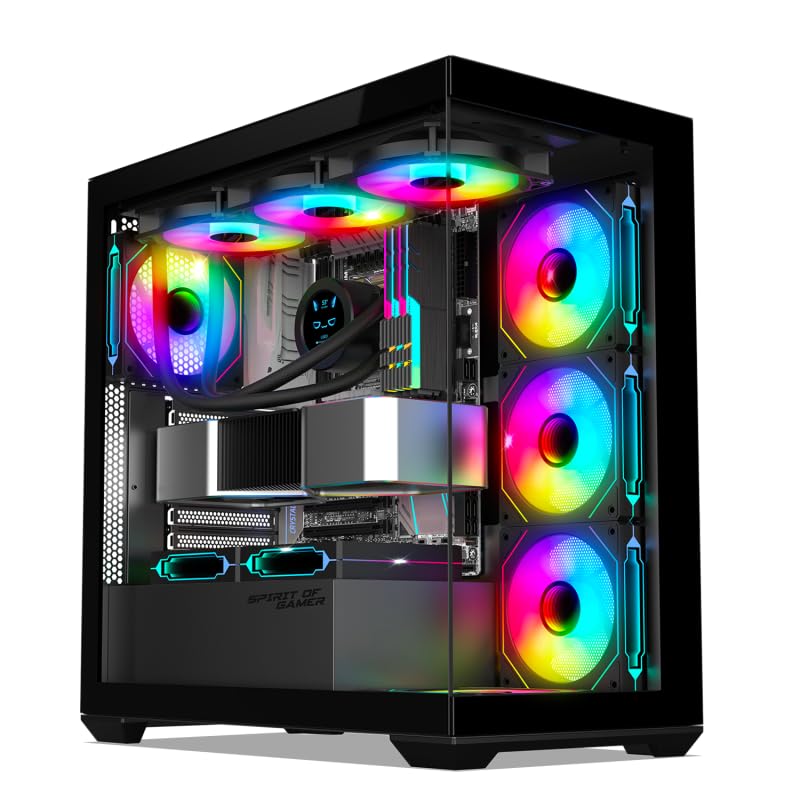 Spirit Of Gamer - Spark Dark, Case PC Gaming RGB Aquarium, Compatibile ATX/mATX/mITX, 6 Ventole ARGB da 120 mm incluse, Torre Gaming Vuota con Pannello Frontale e Laterale in Vetro Temperato da 4 mm