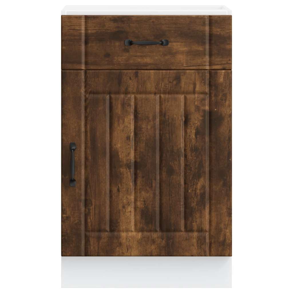 Lucca - Mobiletto da cucina in legno di rovere affumicato, con cassetto e porta, 50 x 46 x 81,5 cm, autoportante, con vano portaoggetti, piedini regolabili per cucina, armadietto multiuso