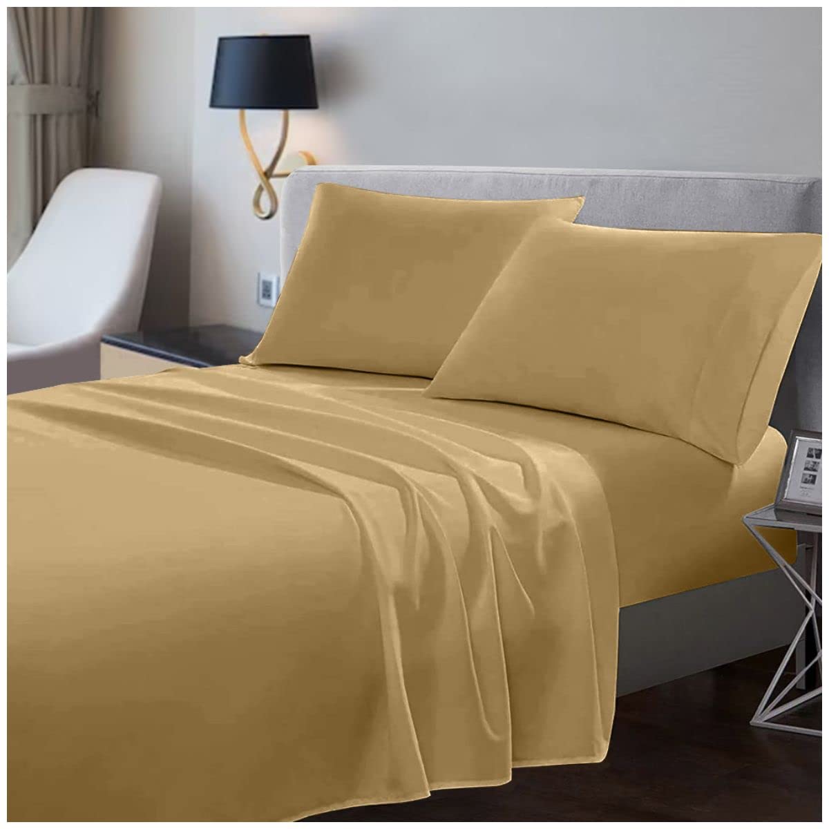Gc Gaveno Cavailia Mocha 100% Egyptian Cotton Flat Sheet King Size- 200 Thread Count Bed Covers- Anti Alllergy Bedding Sheets