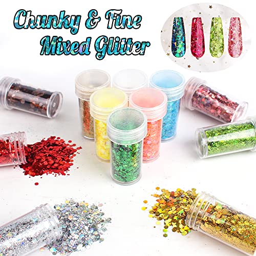 Holographic Chunky Glitter Set of 12, Nail Art Glitter Sequins, Iridescent Glitter Flakes for Eye, Body, Face, Hair, Cosmetic Glitter for Festival Makeup, Craft Glitter for Epoxy Resin - Thumbnail 4