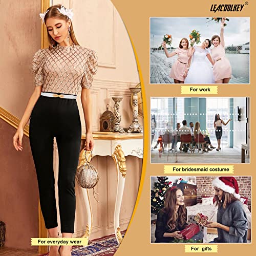 Leacoolkey Womens Skinny Elastic Waist Belt Gold Buckle Stretch Thin Belt For Dress Retro Dress Belt #TOP6