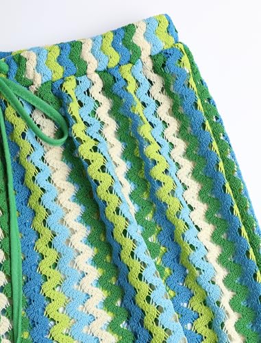 Image of ZAFUL Womens Beach Cover Up Pants Sexy Crochet Drawstring Elastic Boho Swimsuit Cover Up Long Pants Beach Wear