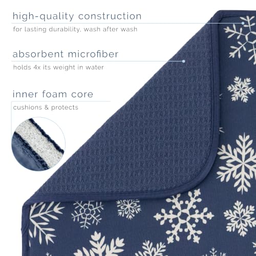 Image of S&T INC. Dish Drying Mat, 18 inch x 24 inch, XL, Blue Snowflakes