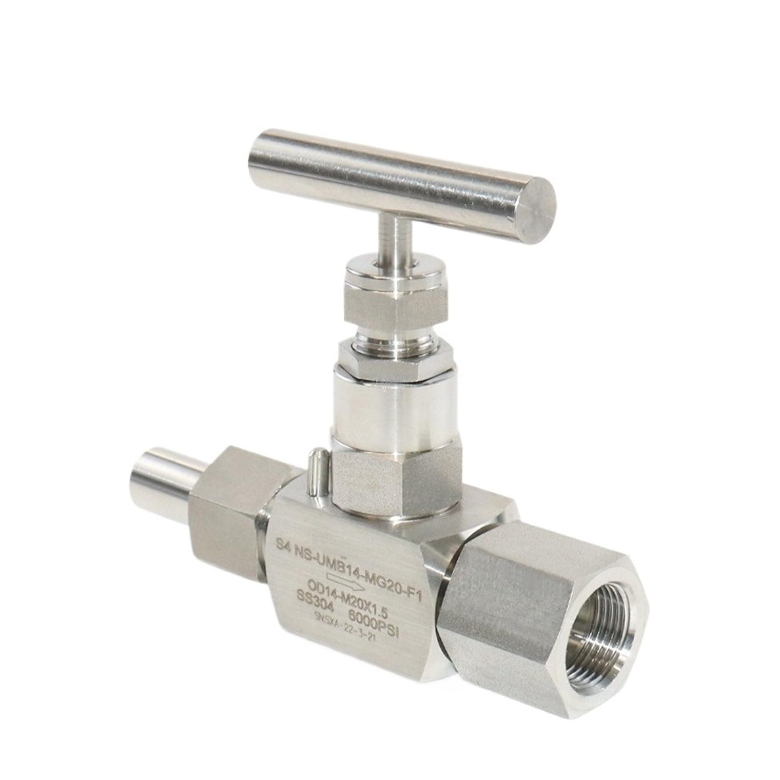 Vanne à aiguille M16X1.5 inox 304 pour réglage de fluide