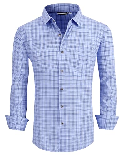 Alex Vando Mens Button Down Shirts Wrinkle Free 4-Way Stretch Print Business Casual Shirt