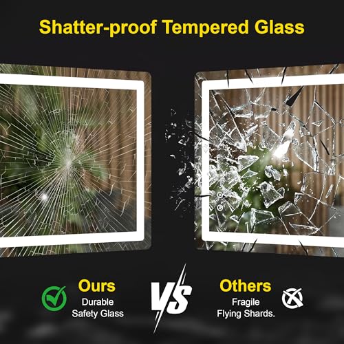 Image of LED Bathroom Mirror with Lights, 24 inchx40 inch Lighted Vanity Mirror for Wall | Anti-Fog, Dimmable 3 Color Light, Backlit+Frontlit, Shatterproof Tempered Glass, Memory Function